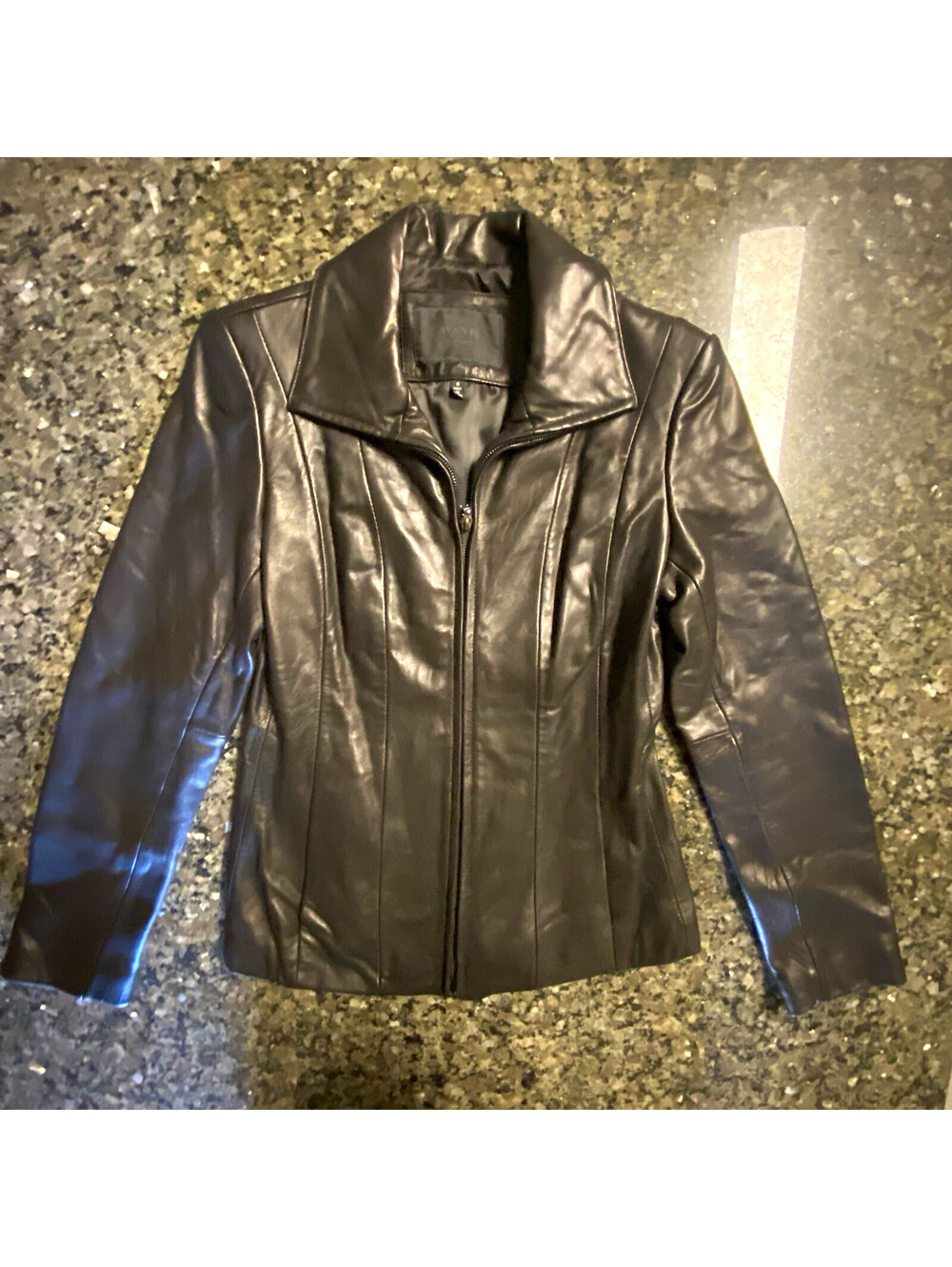 Avanti Womens Black Leather Zip Jacket Lined Short Long Sleeve Size S